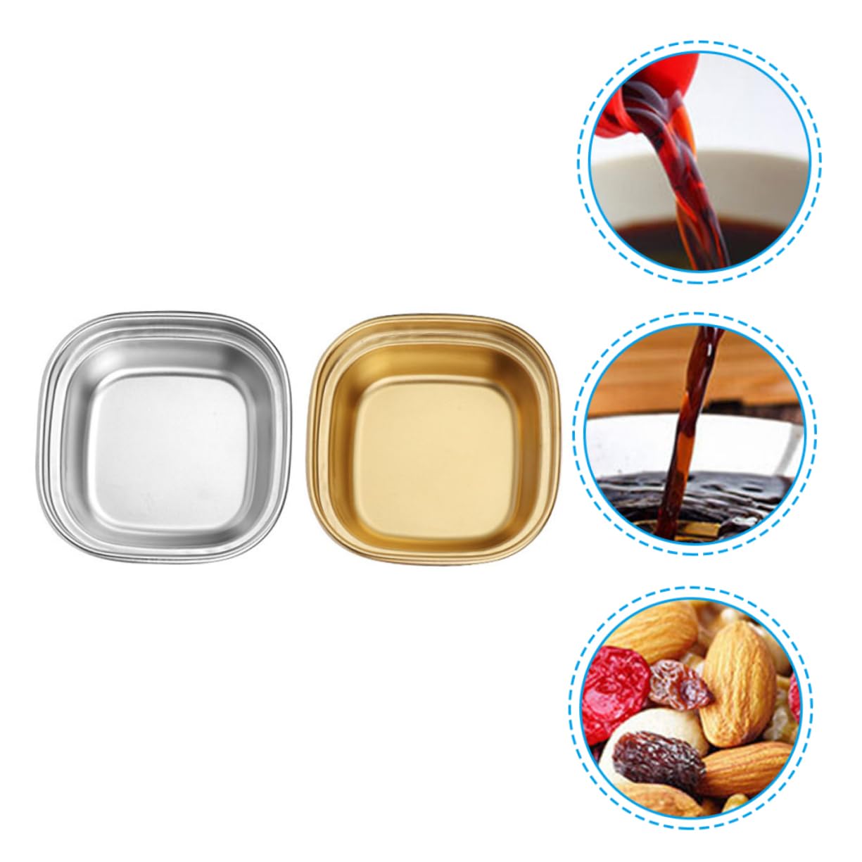 FUNOMOCYA Set of 2 Stainless Steel Sauce Dipping Plates Korean Style Seasoning Bowl for Mustard Sauces Soy