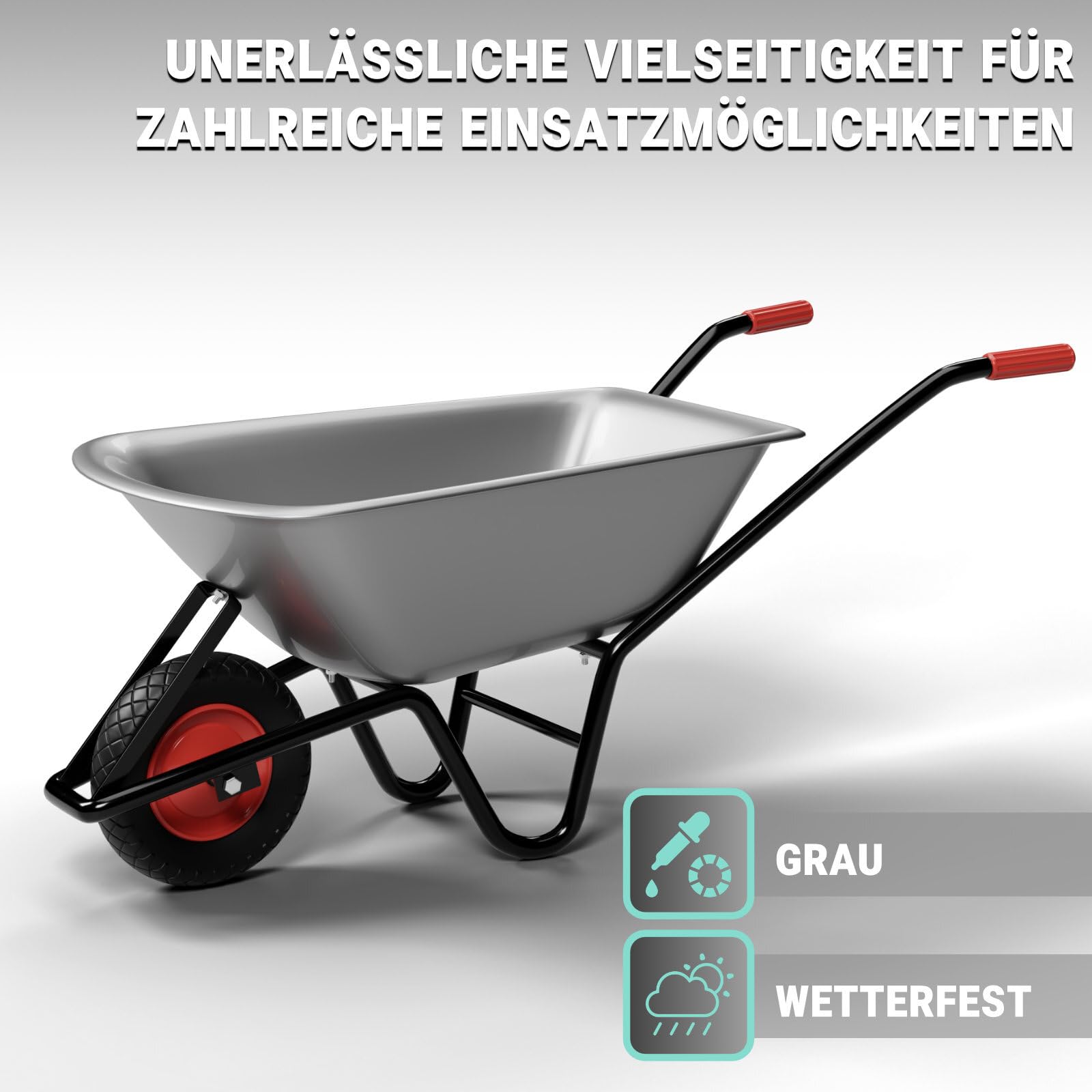 Schubkarre | 100 Liter Kapazität | 250 kg Tragkraft | verzinkter Stahl | pulverbeschichteter Rahmen | 40 cm Reifen | vielseitig