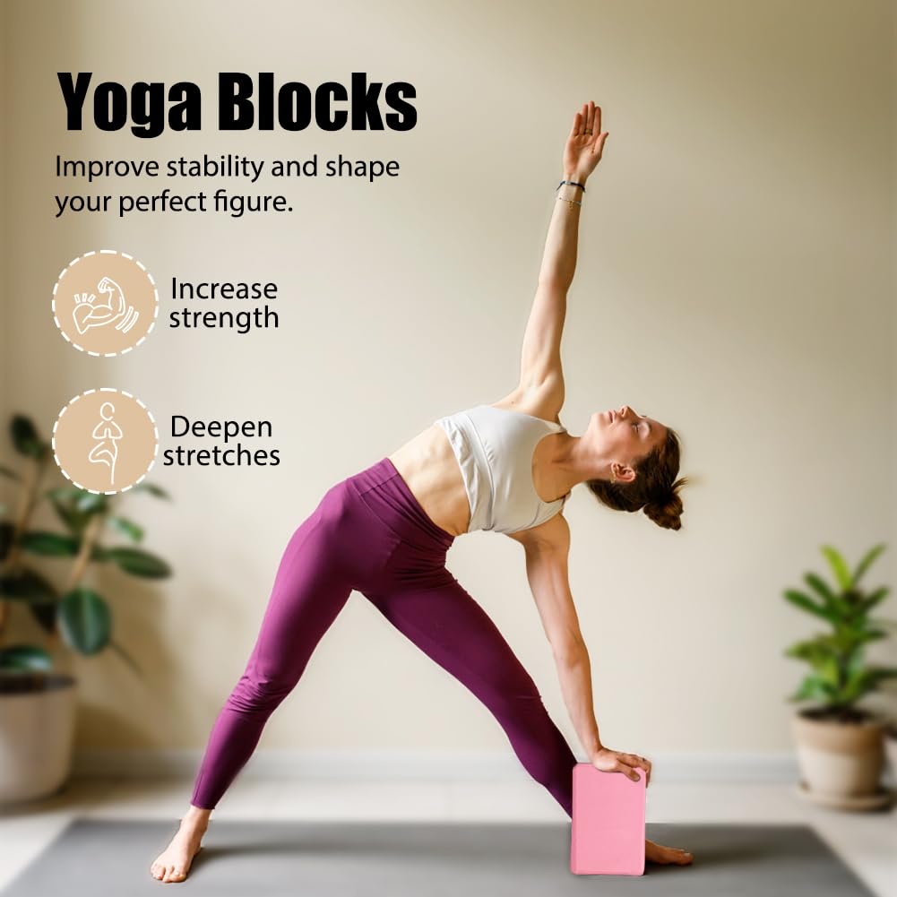 Flintronic Lot de 2 Blocs de Yoga, Brique Yoga EVA de Haute Densité, Briques de Mousse de Fitness, Briques Professionnelle, pour Pilates, Étirement, Méditation, Accessoires de Fitness, 23 * 15 * 8cm