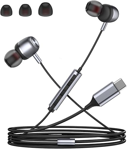 Miniatura 3 de Auriculares USB C para Samsung S23 FE S22 S21 S20 A53 A54 Auriculares con cable de metal intrauditivo tipo C con micrófono Control de volumen Bass