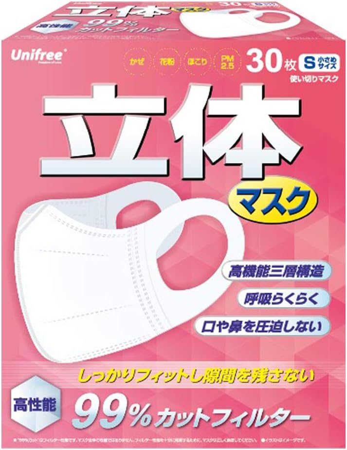 Amazon Co Jp 立体マスク マスク 小さめ 小さめサイズ 高学年用 女性用 ｓサイズ ユニフリー Unifree 産業 研究開発用品