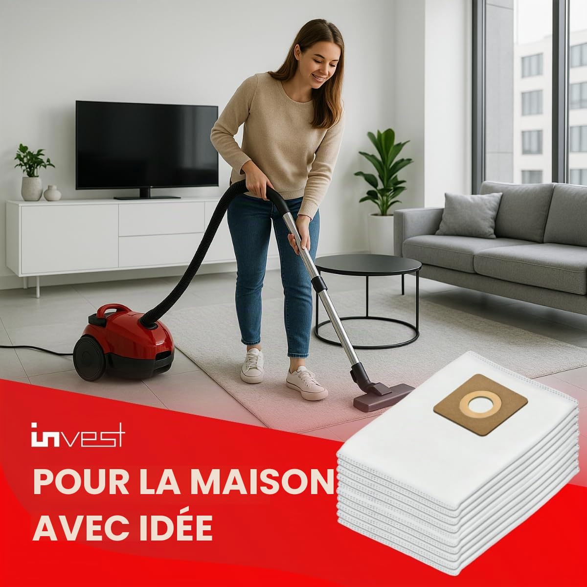 Invest - Lot de 10 sacs filtrants de rechange compatibles avec Bosch AdvancedVac 20, Bosch UniversalVac 15 - Blanc