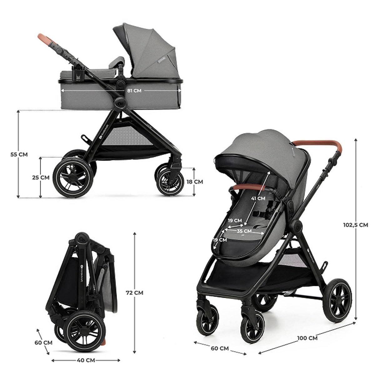 Kinderkraft ESME PRO 3 en 1 Cochecito combinado, color gris