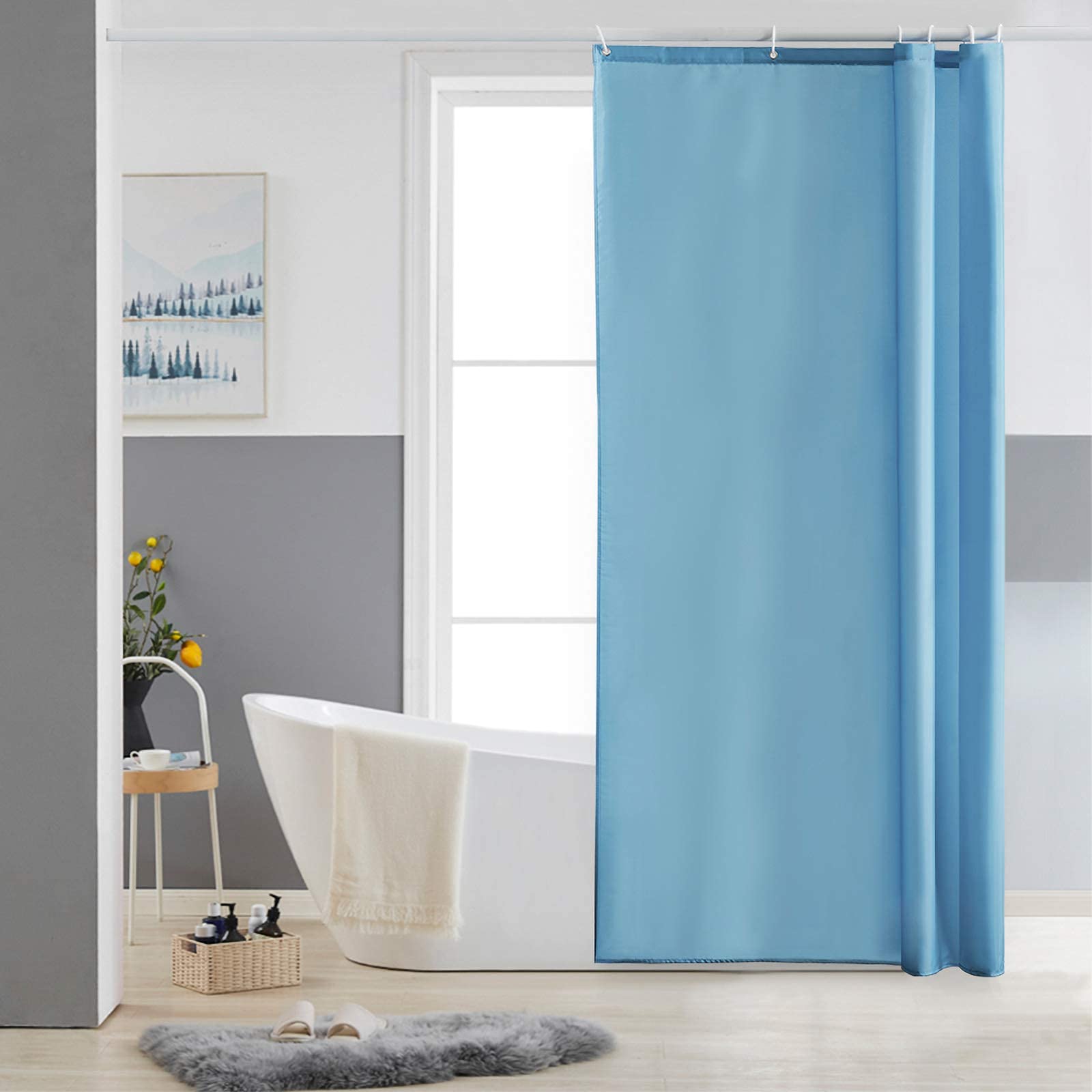 Cortinas Baño Blanca Antimoho Antibacteriano Impermeable Poliester Tela Lisa Lavable, con 12 Ganchos Plásticos, 180x200 Cortina. — view 49