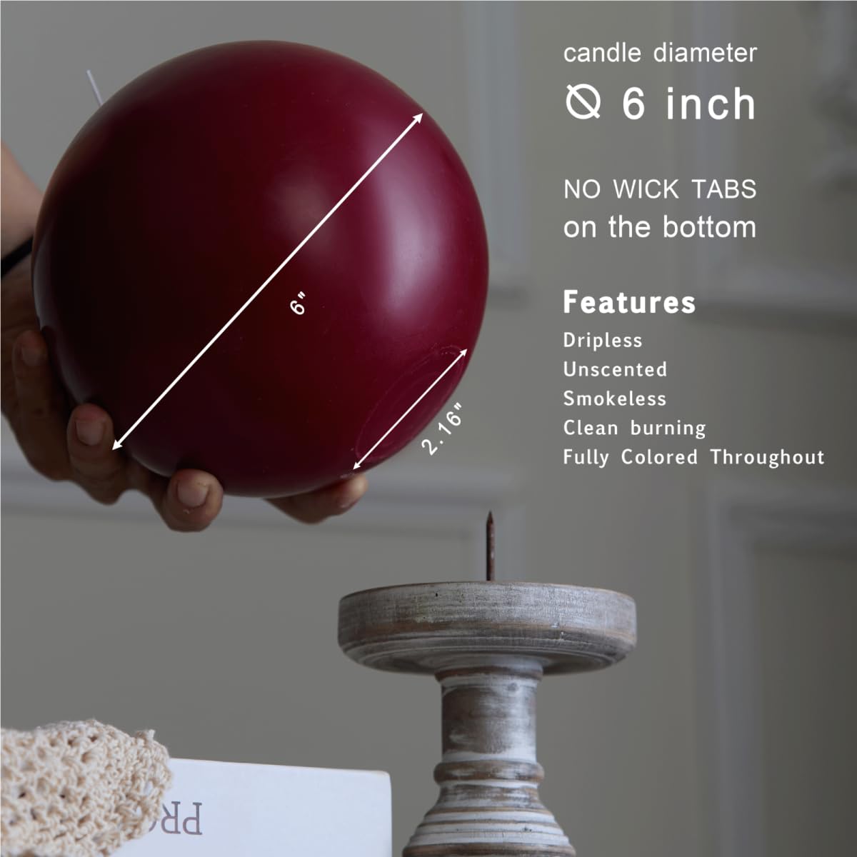 MOZEAL Candele rotonde grandi da 15,2 cm, color rosso scuro, eleganti candele rotonde color rosso scuro, antigoccia, inodore, senza fumo, ideali per riunioni intime.