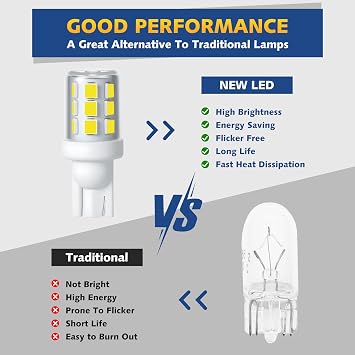 T10 Wedge Base Boat Light LED Bulb 12-24V 6000K for Pontoon Sailboat Kayak