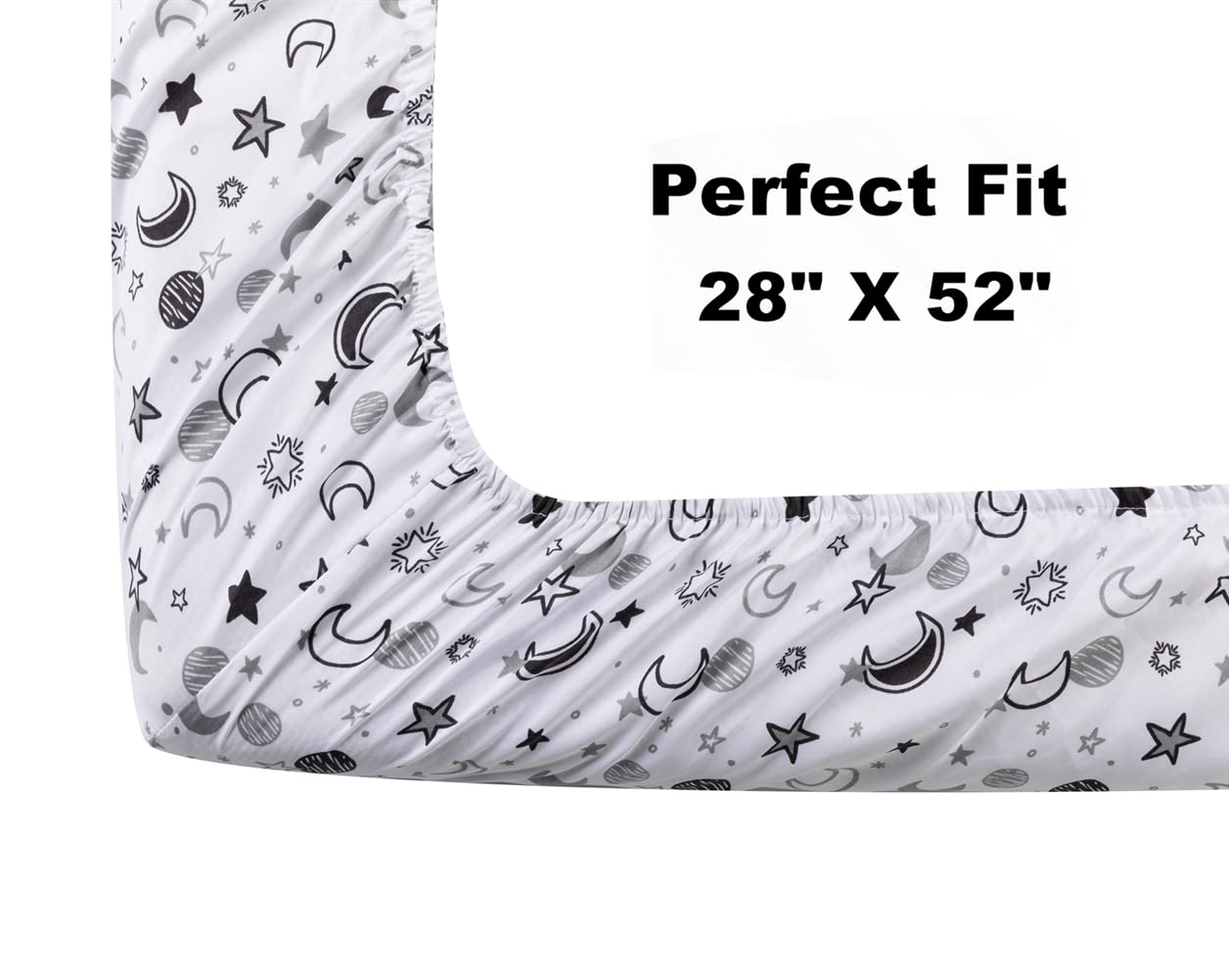 Juego de 4 sábanas para cuna unisex con diseño de estrella y luna, para bebés o niñas (blanco)