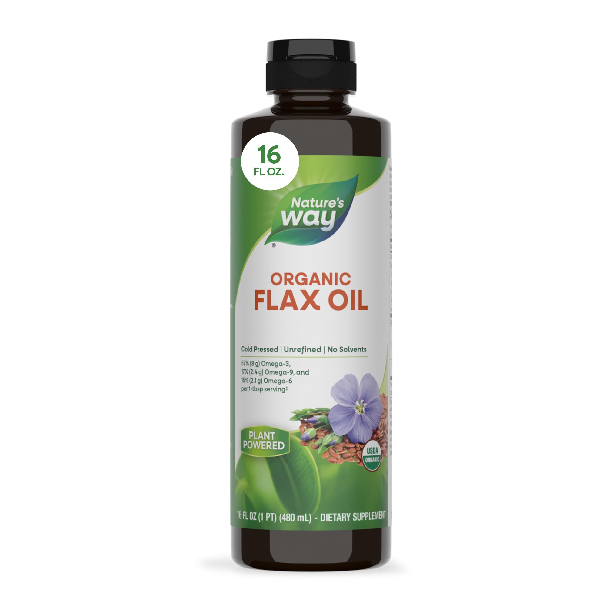 Nature's Way Organic Flax Oil, Cold-Pressed Flaxseed Oil, 16 Fl Oz 16 Fl Oz (Pack of 1)