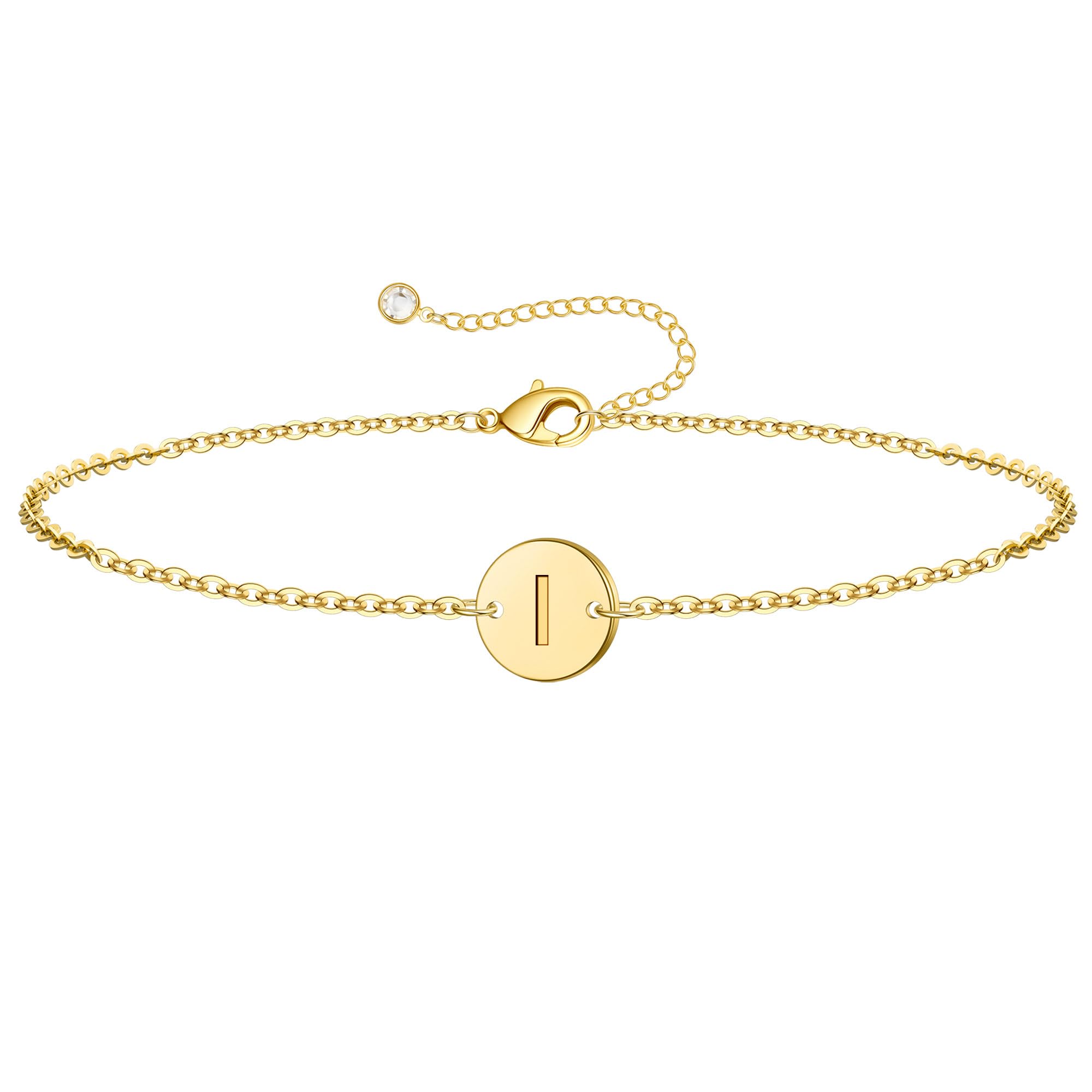 Ursteel Gold Initial Bracelet for Women Trendy - Easter Gifts for Kids Teen Girls, Personalized A-Z Letter Cute Bracelet for Women, Dainty Gold Coin