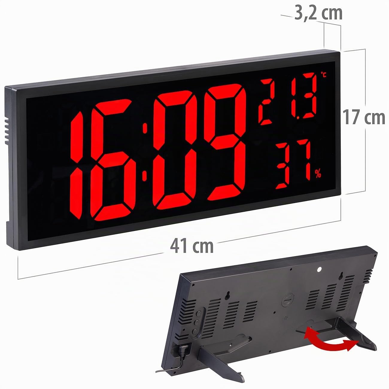 Lunartec Digital Wecker: 2er-Set LED-Wand- & Tischuhren, Jumbo-Uhrzeit, FB, Hygro-/Thermometer (Hygrometer Digital, LED Uhr)