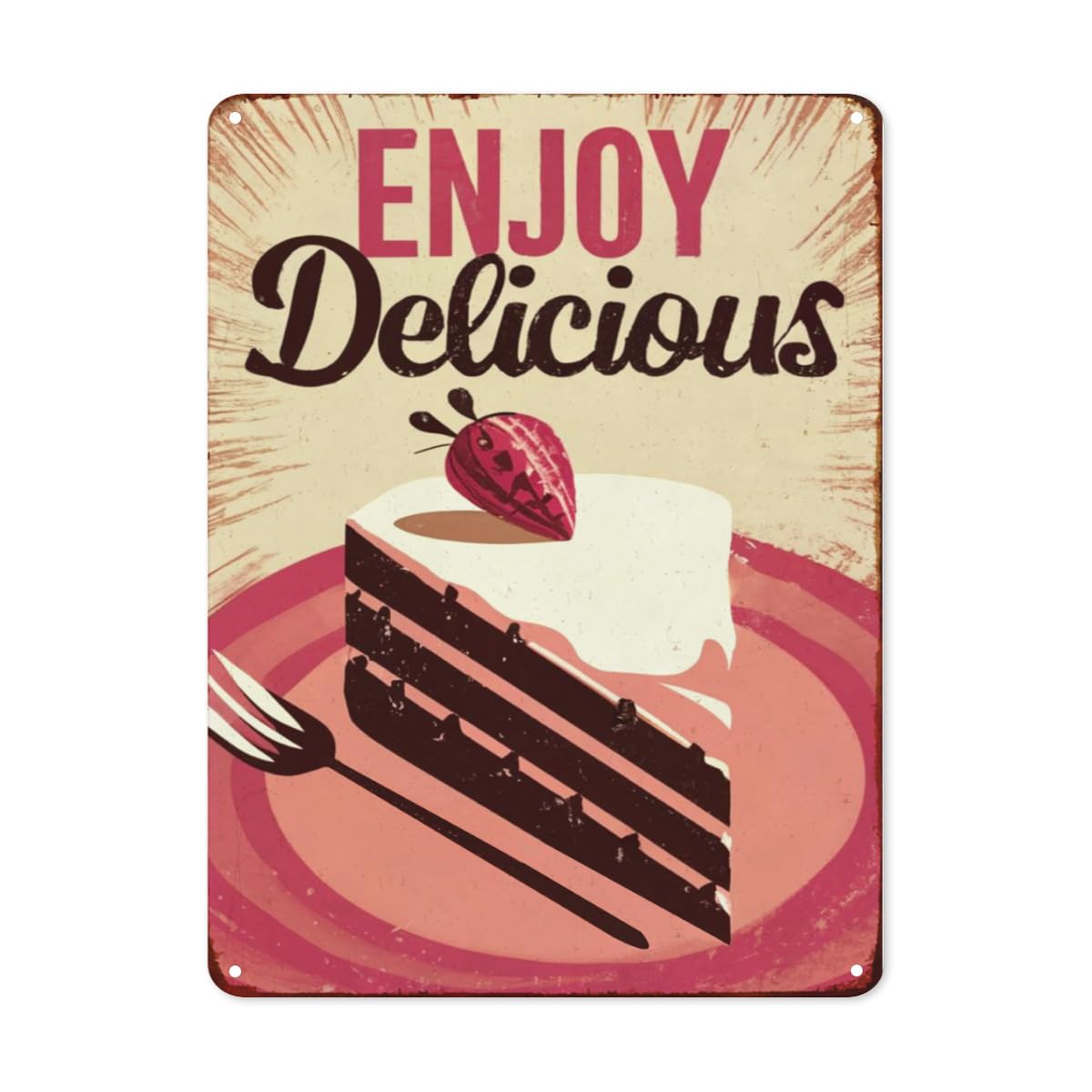 peiyeety Delicious Desserts Food Metal Tin Sign Enjoy Delicious Tin Sign Vintage Art Poster Plaque for Kitchen Home Cafes Bars Pubs Shop Wall Decor for Men Women Sign 8X12 Inch