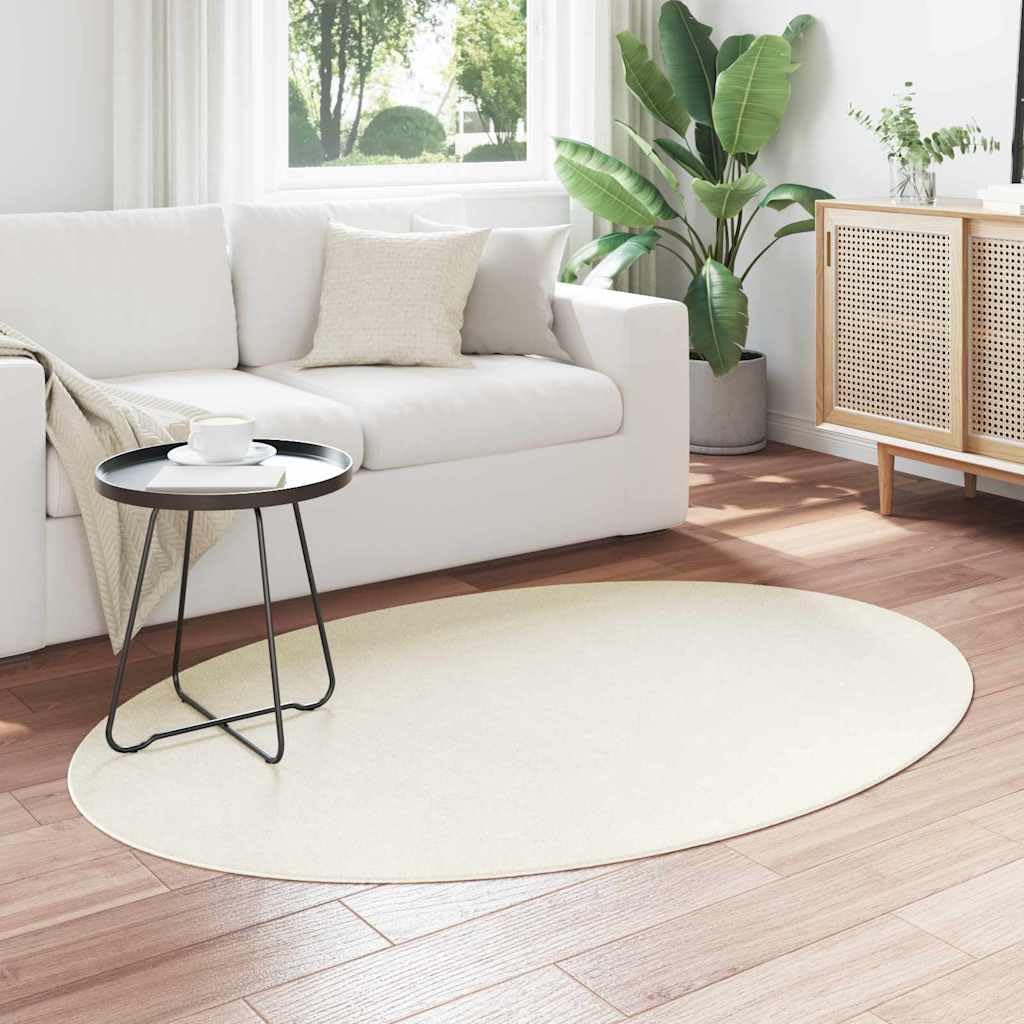 HUARTE Tapis ovale - 120 x 170 cm - Crème - Tapis de salon moderne en 100 % polyester - Tapis antidérapant pour couloir et chambre à coucher - Pliable et facile d'entretien