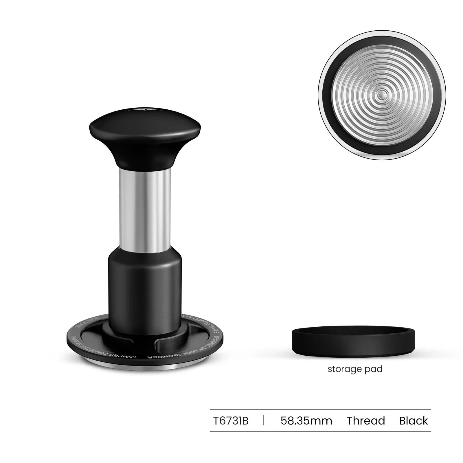 Tamper De Café 51/53 / 58mm 30lb 4 Resortes Presión Constante Calibrado Multiusos Espresso Portafiltro Barista Reemplazo(58.35mm Black)