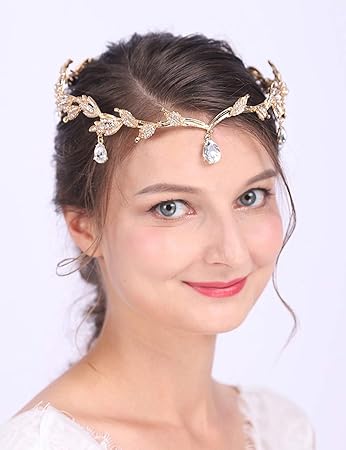 Anglacesmade Bridal Crystal Tiara Crown Rhinestone Headband with Teardrop Diamond-Studded Leaf Hair Vine for Wedding Prom Party Hair Jewelry for Women and Girls (Silver)