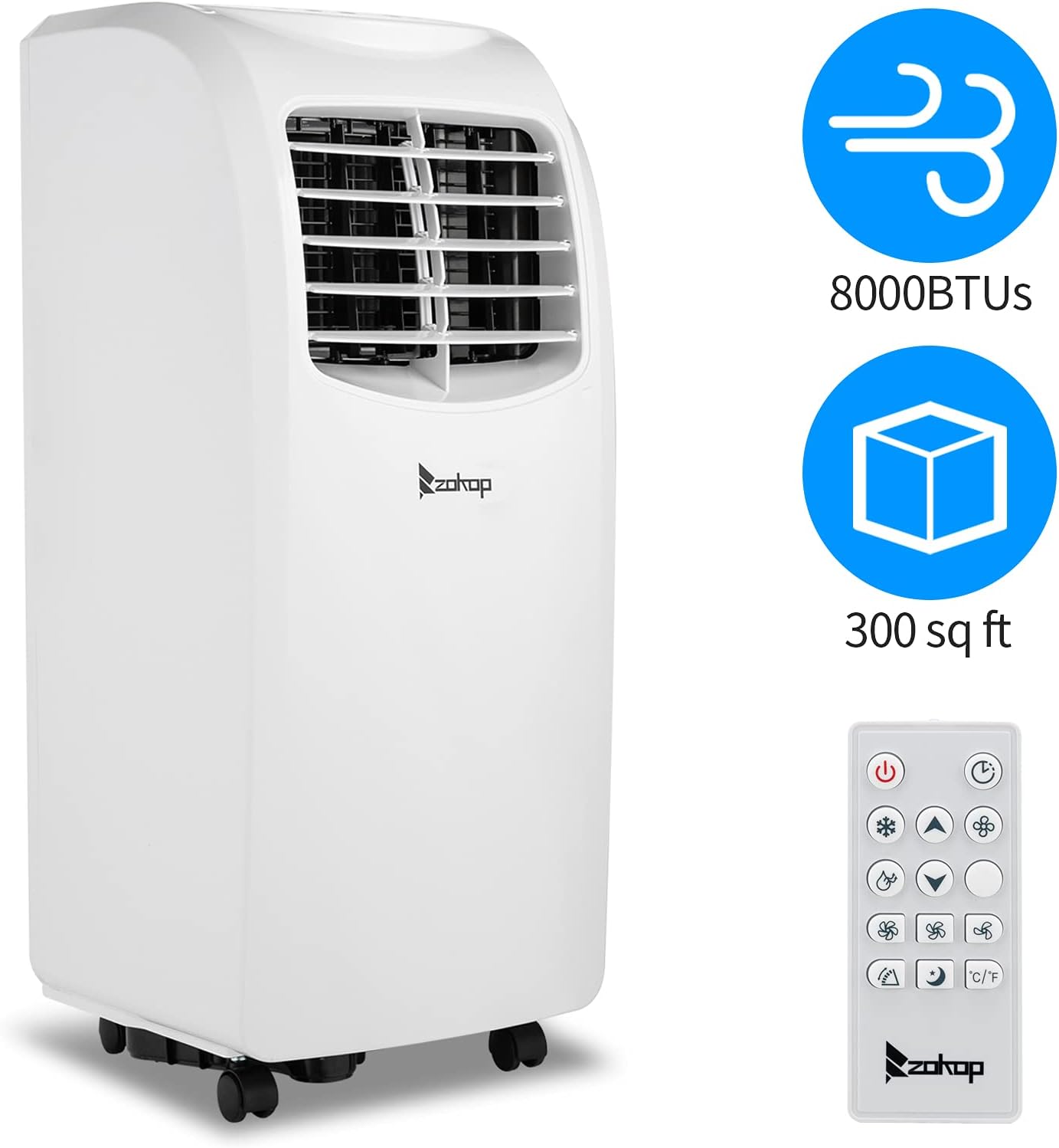 ZOKOP 8000BTU DOE5500BTU YPO2-09C 115.00V Air Conditioner ABS Side Outlet Mobile Portable Refrigeration White