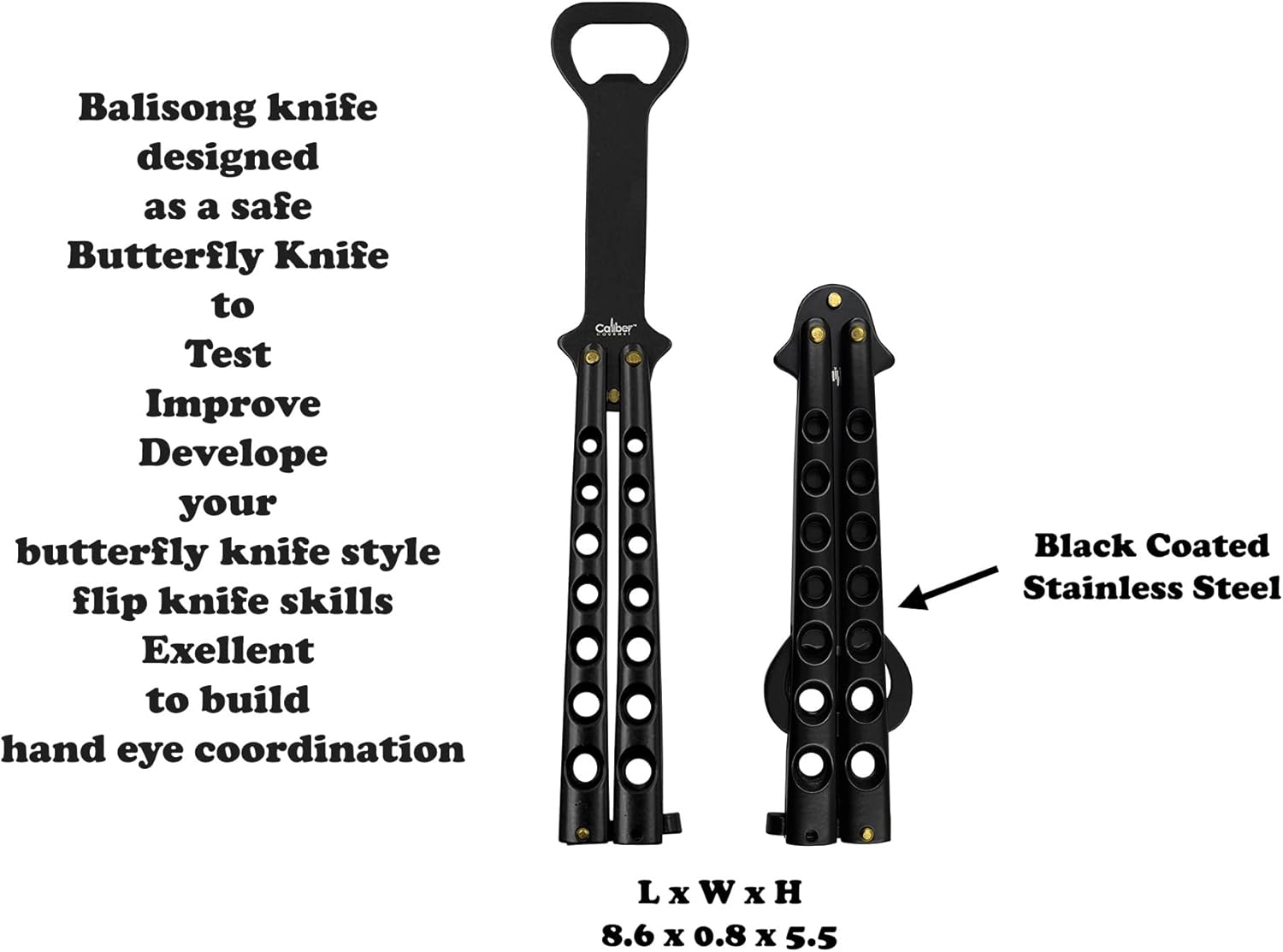 Free Shipping Over $50 Caliber Gourmet Butterfly Knife Style Multitool Butterfly Bottle Opener and Beer Opener Bartender Supplies, Black