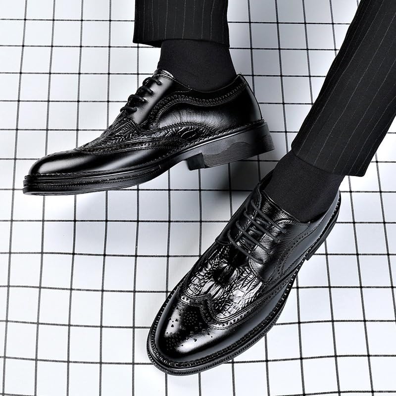 Men's Lace-up Dress Shoes Men Casual Wedding Faux Patent Leather Derby Shoes Comfortable Oxfords Shoes for Men(8)3