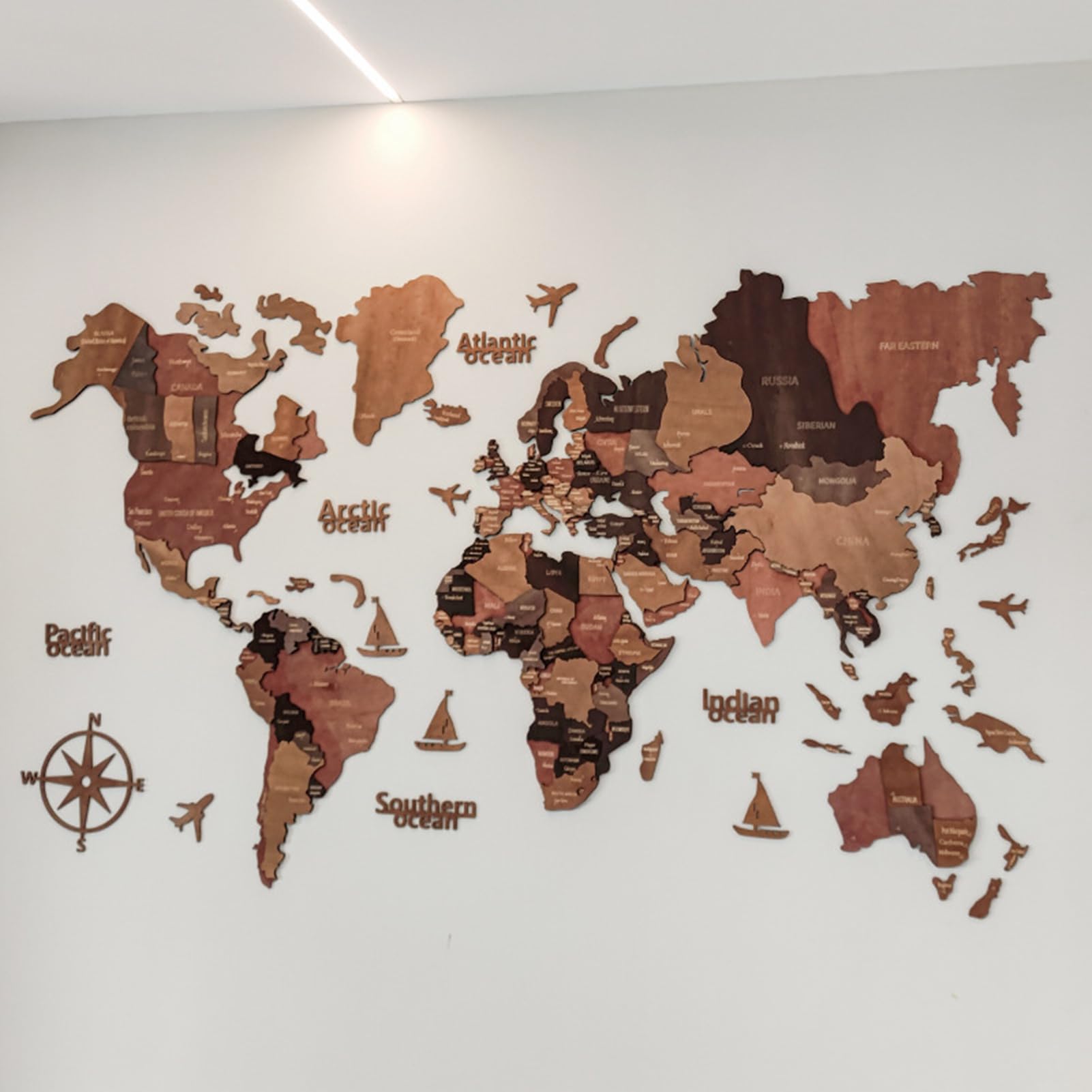 Weltreisekarte – Holzwand, stilvolles pädagogisches, detaillierte | geografische Layout, künstlerisch elegantes Design | Für Wohnzimmer Studium Büro Klassenzimmer Lernen und Reisen Inspiration