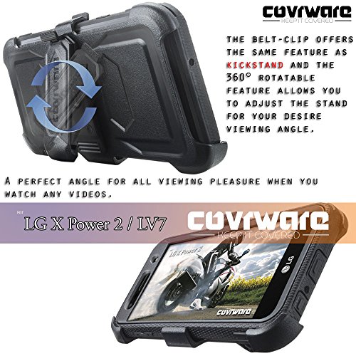 Covrware Aegis Series Case Compatible With Lg X Power 2 / Fiesta 2 / X Charge / Fiesta Lte / K10 Power With Built-In Screen Protector Heavy Duty Full-Body Rugged Holster Armor Case Belt Clip, Black #TOP4