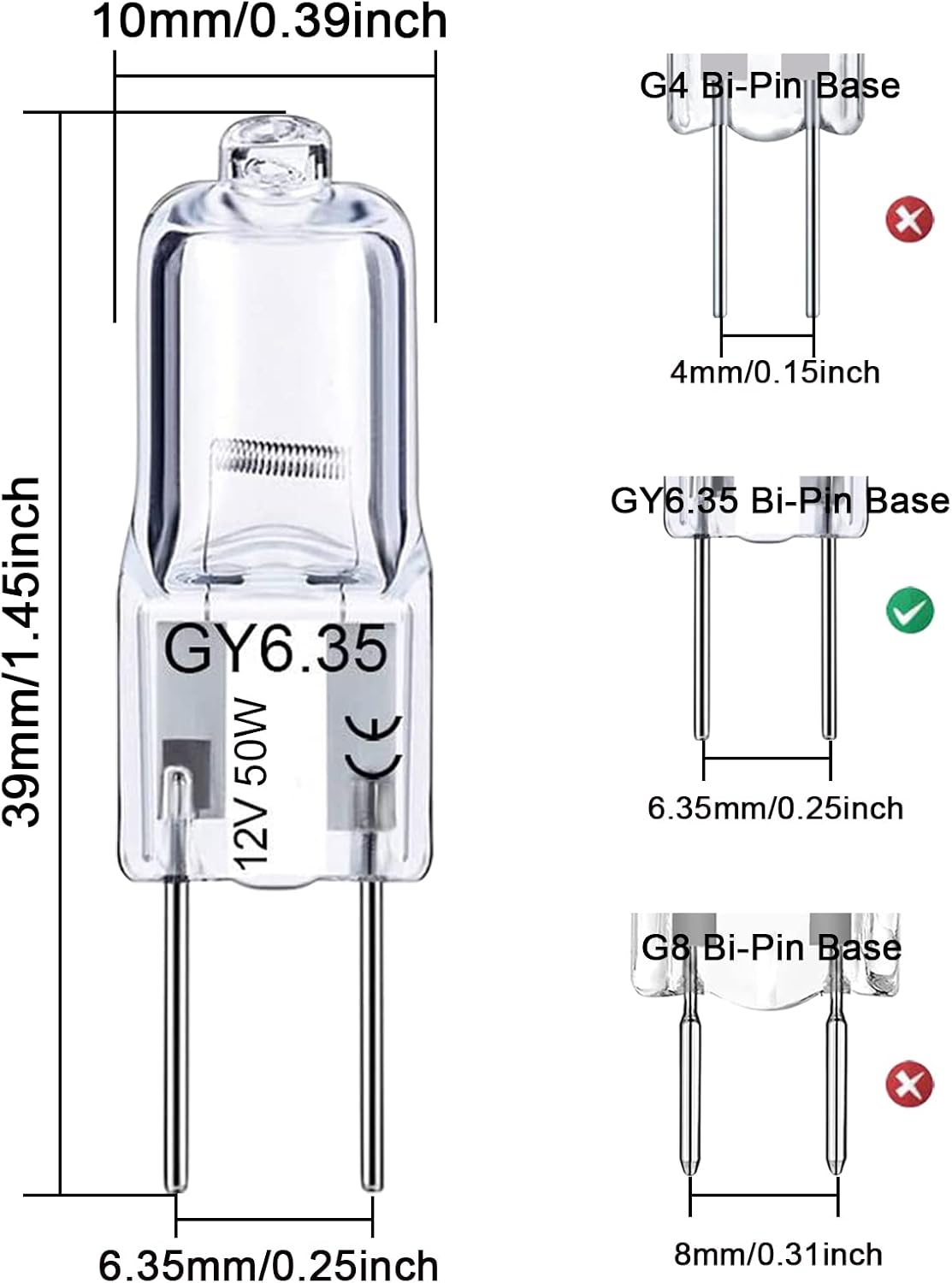 GY6.35 Light Bulbs, 12V Crystal Clear 2 Pin, T4 JC Bi-Pin Base G6.35 Capsule Bulb, Dimmable 2700K Warm White 2 Prong Light Bulb for Pendant Light, Microwave Oven, Table Lamp, 2Pack
