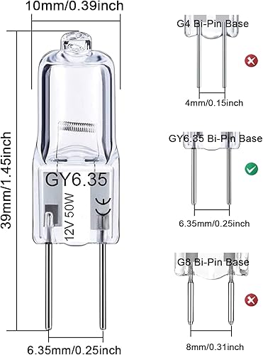 Miniatura 2 de GY6.35 Bombillas halógenas transparentes de 12 V 50 W, 2 pines, base bi-pin T4 JC G6.35 bombilla de cápsula, regulable 2700 K blanco cálido de 2