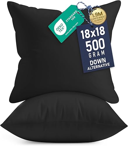 Utopia Bedding - Relleno de almohadas decorativas (paquete de 2, color negro), almohadas para cama y sofá de 18 x 18 pulgadas, para interiores