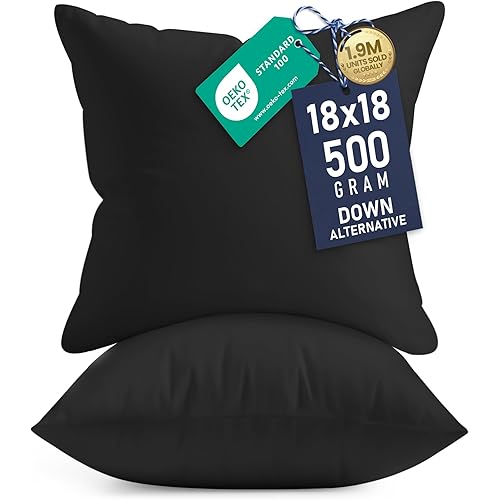 Utopia Bedding 18x18 Pillow Inserts, Set of 2, Black – Indoor Decorative Throw Pillows for Bed, Sofa & Couch – Soft, Supportive & Fluffy Cushion Inserts