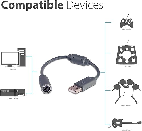 Miniatura 4 de LEAGY Paquete de 2 cables con cable USB Breakaway para Microsoft Xbox 360 Guitar Hero