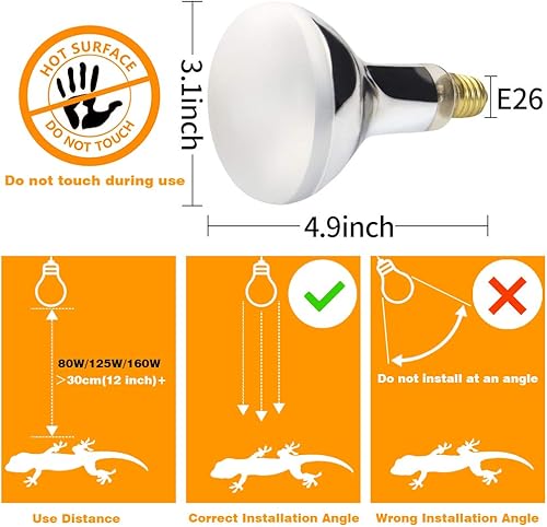 Miniatura 10 de LUCKY HERP Bombilla de calor de vapor UVA+UVB de 160 vatios, lámpara de alta intensidad autobalastada para reptiles y anfibios, lámpara solar para