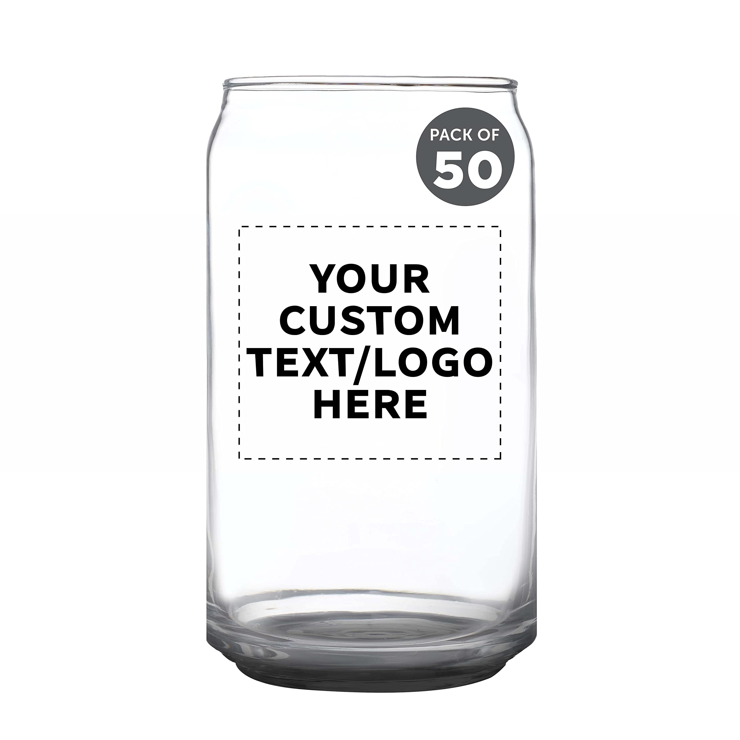 Custom Beer Can Glasses Set of 50 16 oz Pint Sized Promotional Text Logo Soda Can Shape Glassware