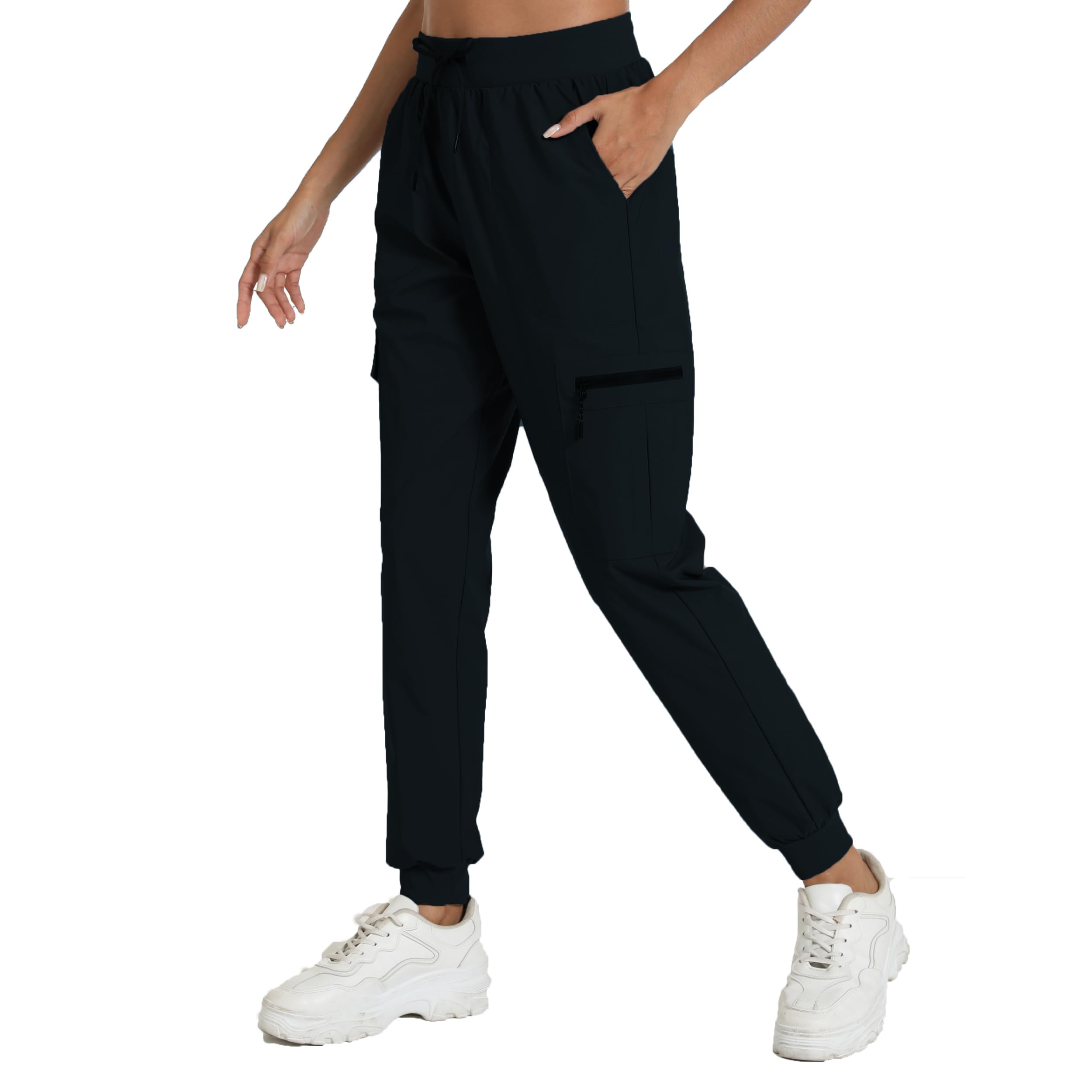 Cargo Pants for Women with Pocket Workout Athletic Joggers Lightweight Casual Travel Outdoor Camping Hiking Pants(Black L)