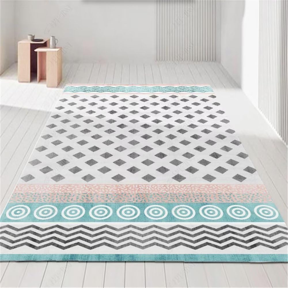 Carpette tapis salon bleu 120x160 chambre enfant motif rayé antidérapant