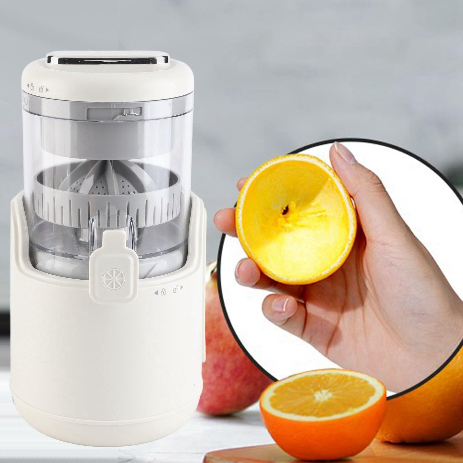 Elektrische Zitruspresse, Wiederaufladbare Entsaftermaschine mit USB-Kabel und Reinigungsbürste, Elektrische Zitronenpresse für Orangen-Zitronen-Limetten-Grapefruit