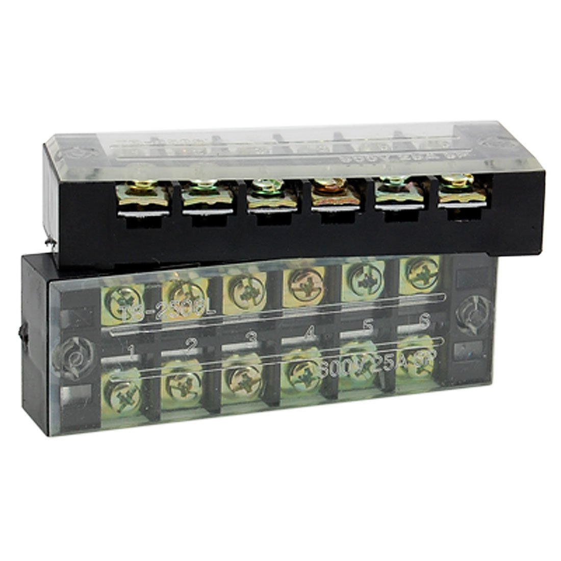 uxcell 2 Pcs 600V 25A 6 Position Screw Terminal Covered Barrier Stripe