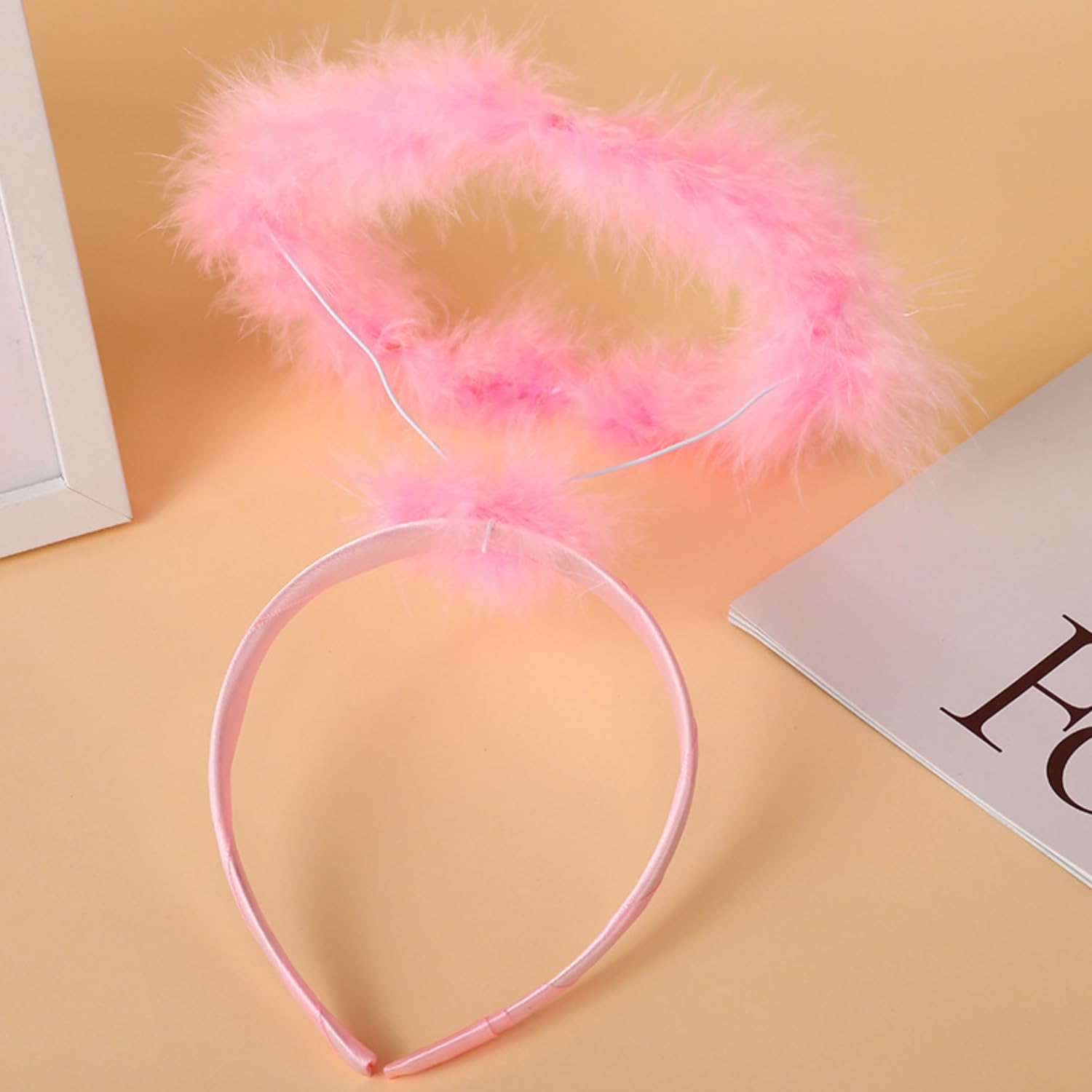 JNAWA Angel Halo Headband Pink Fluffy Halo Hairband Ange Halo Glitter Head Band Perfect Costume Accessories for Kids Adults Girls Halloween Dress Up Halloween Carnival Costume - Image 3