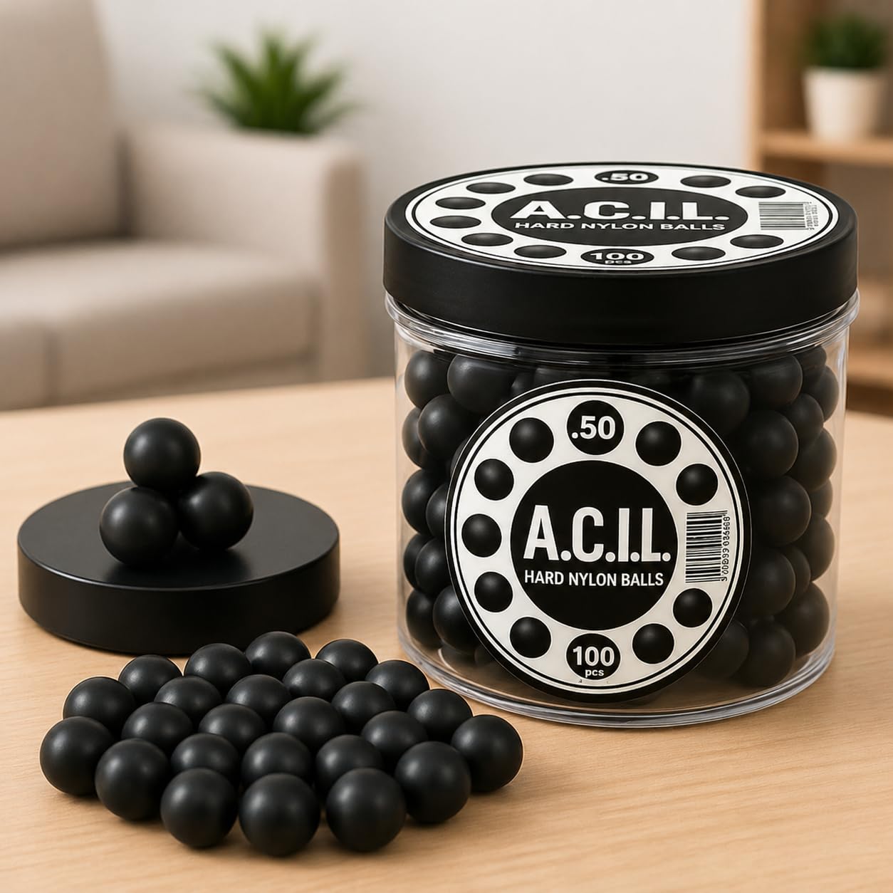A.C.I.L. Lot de 100 balles de précision en nylon dur - Calibre .50 - Balles d'entraînement réutilisables pour la pratique de la cible et la compatibilité des marqueurs - Sphères en nylon solide et
