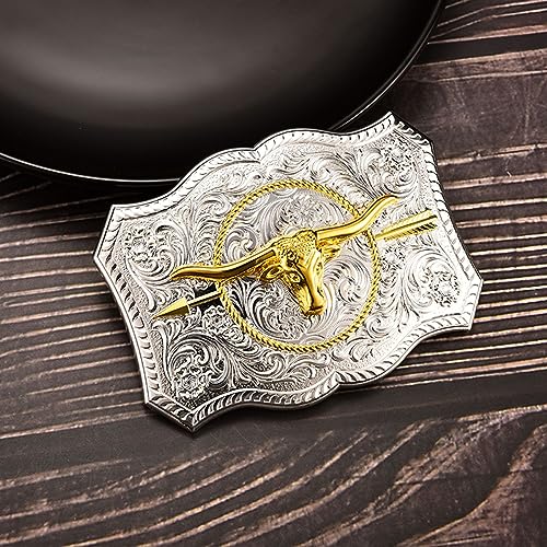 Hebilla de cinturón occidental para hombre MASOP estilo vaquero cuernos largos 3