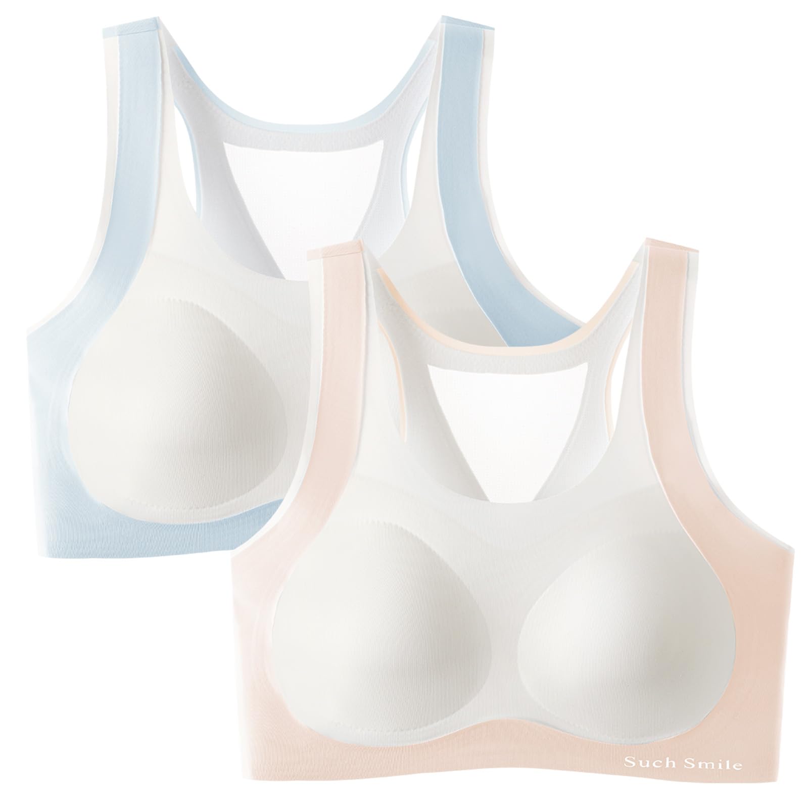 Mädchen Bustier Sport BH Kinder Nahtloser Unterwäsche Weich Bustier ohne Bügel mit Breiten Trägern Trainings-BH Feststehender Leicht Luftig Büstenhalter Stretch Dessous 2er Pack 10-16 Jahre