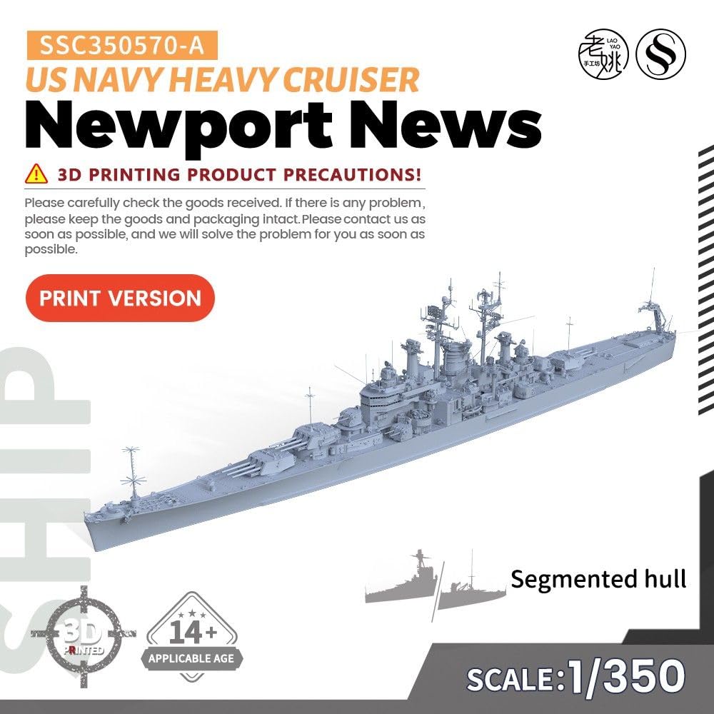 Pancernik niepomalowany 1/350 model wojskowy US Navy Newport News Ciężki krążownik