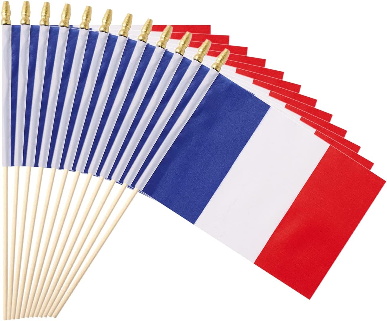25Pack Small France Flag Handheld Mini French Flag on Stick 5x8 Inch