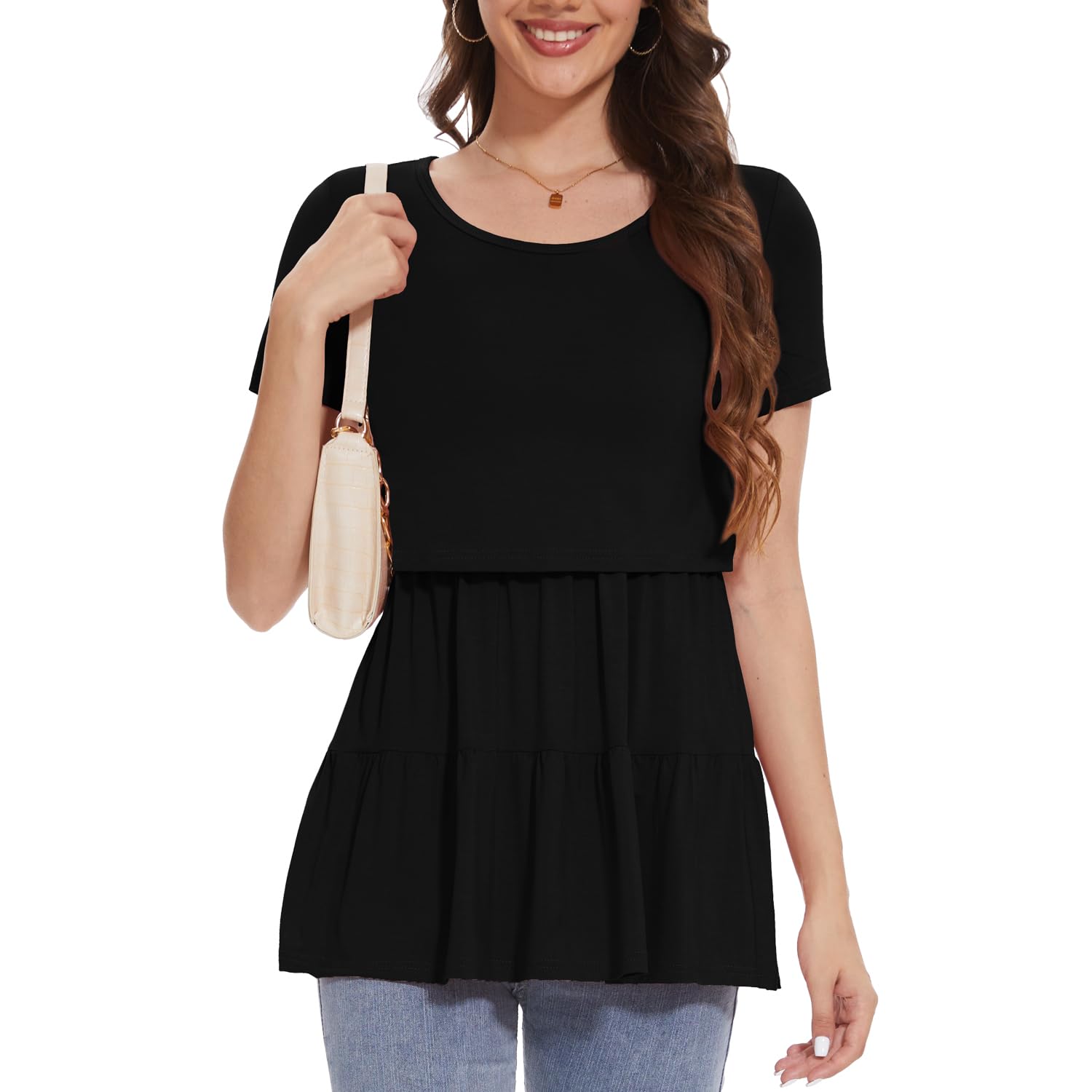 Bearsland Camiseta de lactancia para mujer, paquete de 3 camisetas de lactancia de manga corta con cuello redondo