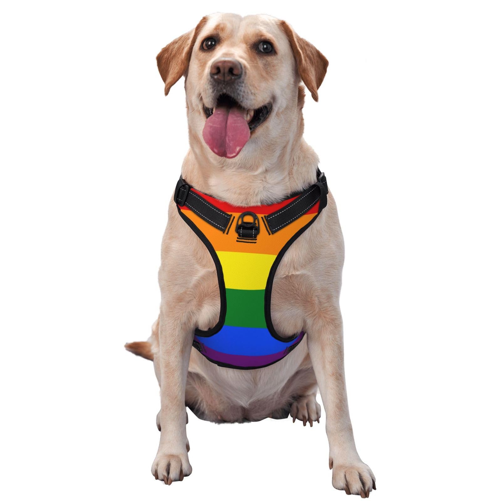 Big Dog Harness No Pull Adjustable Pet Soft Vest for Large Dogs Easy Control Harness (Rainbow LGBT Pride Flag Stripes) — image 1