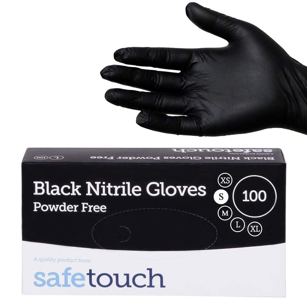 Safetouch Black Nirtile Powder Free Disposable Gloves - Pack of 100 (Small)