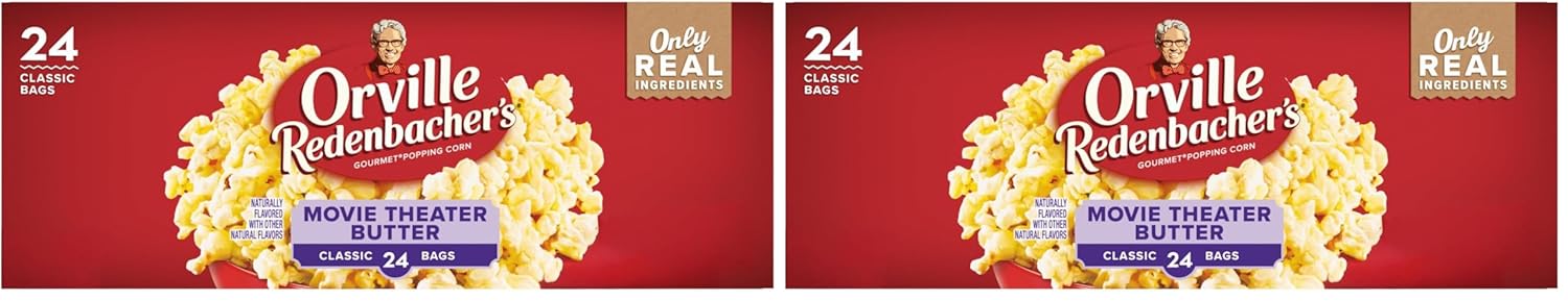 Orville Redenbacher’s Microwave Popcorn,Movie Theater Butter Flavor,3g Fiber Per Serving,3.29 oz.,(Pack of 48)