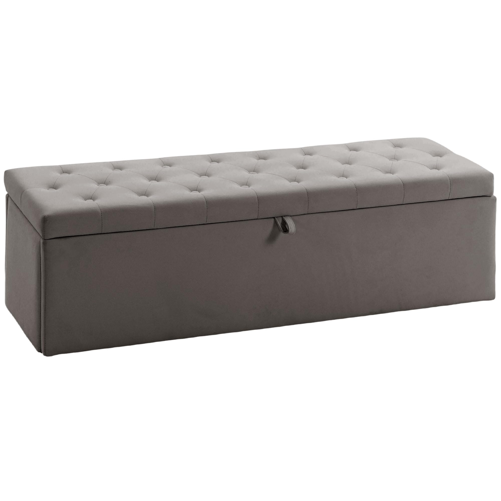 HOMCOM Cassapanca 140L Pouf Contenitore Poggiapiedi 137x41x42 cm, Seduta Ampia Imbottita, Panca Contenitore in Velluto, Capacità 240kg, Camera da Letto, Soggiorno, Ingresso, Grigio