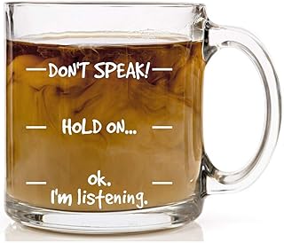GLASSNOBLE Kubek 'Don't Speak!' Zabawny kubek do kawy - fajny nowość prezent urodzinowy dla mężczyzn, kobiet, mąż, jak pokazano na zdjęciach