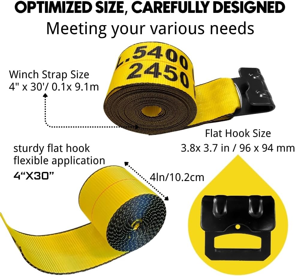 10 Pack Winch Straps 4" x 30' Truck Straps Flatbed Trailer Strap with Flat Hook for Towing Flatbed Trailer Truck