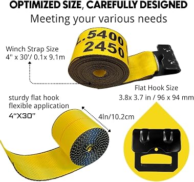 10 Pack Winch Straps 4 x 30' Truck Straps Flatbed Trailer Strap with Flat Hook for Towing Flatbed Trailer Truck