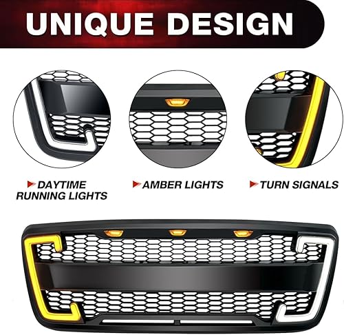 Miniatura 3 de EOMD Front Bumper Grill Compatible with 2004 2005 2006 2007 2008 F150 W/DRL & Turn Signal Lights Matte Black