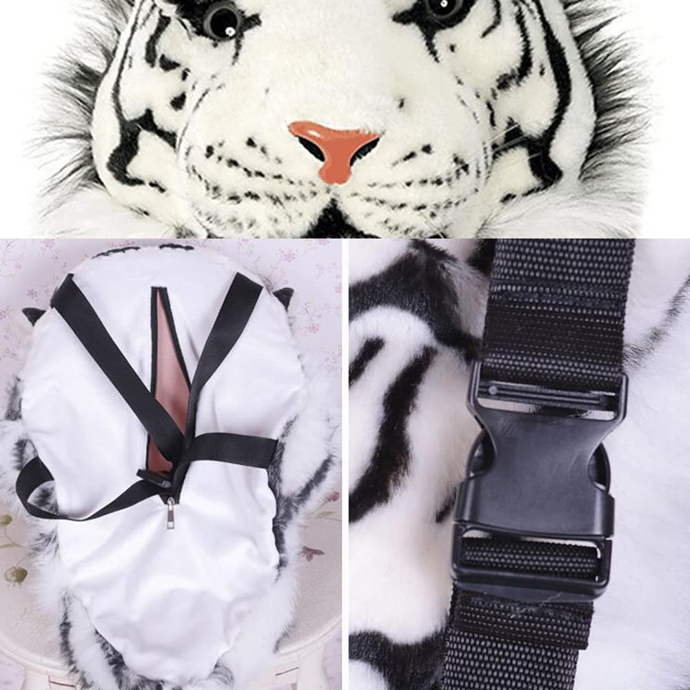 Mochila de peluche con diseño de cabeza de tigre en 3D, diseño de león personalizable